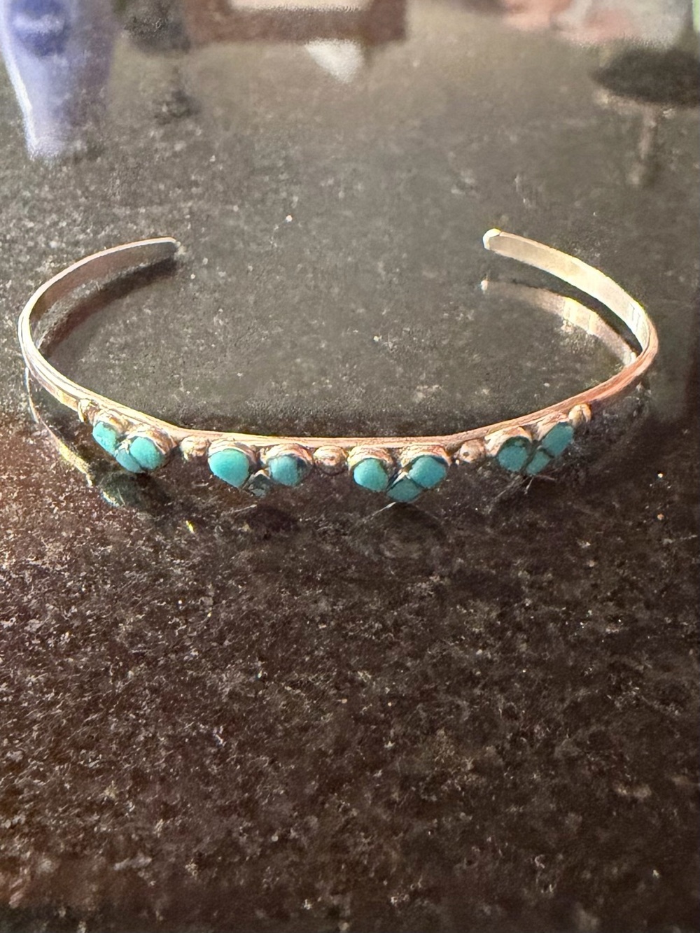 Zuni Sterling Silver & Turquoise Heart Stacker Cuff Bracelet